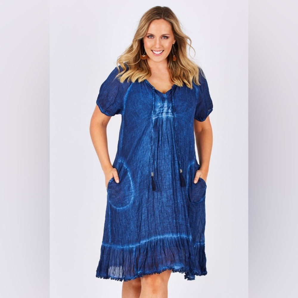 (A9) Lulalife Blue Monterey‎ Boho Dainty Comfy Lifestyle Dress XS 0 2 4